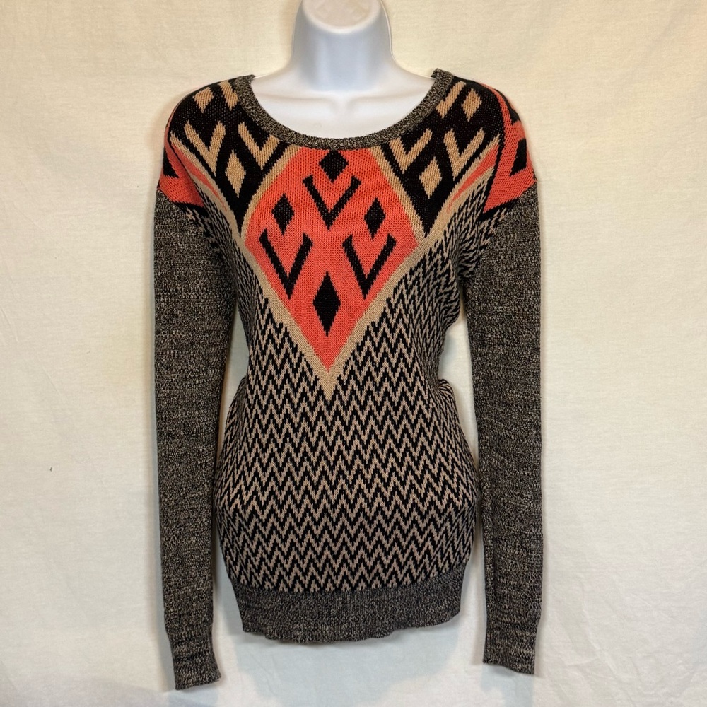 A-131 Ecote Black Cream & Pink Long Sleeve Pullover Sweater Size S